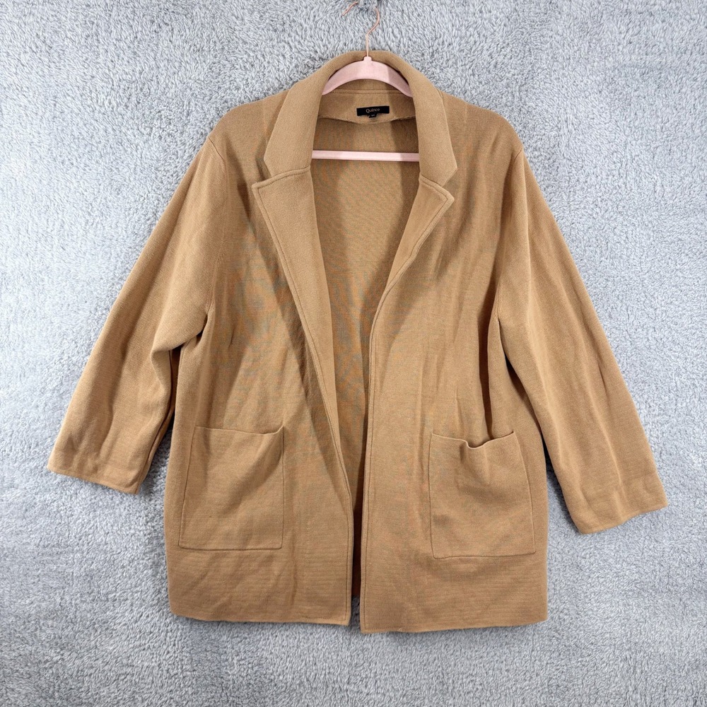 Quince Organic Cotton Knit Sweater Blazer‎ Camel Open Front Pockets XL Casual - Picture 2 of 9